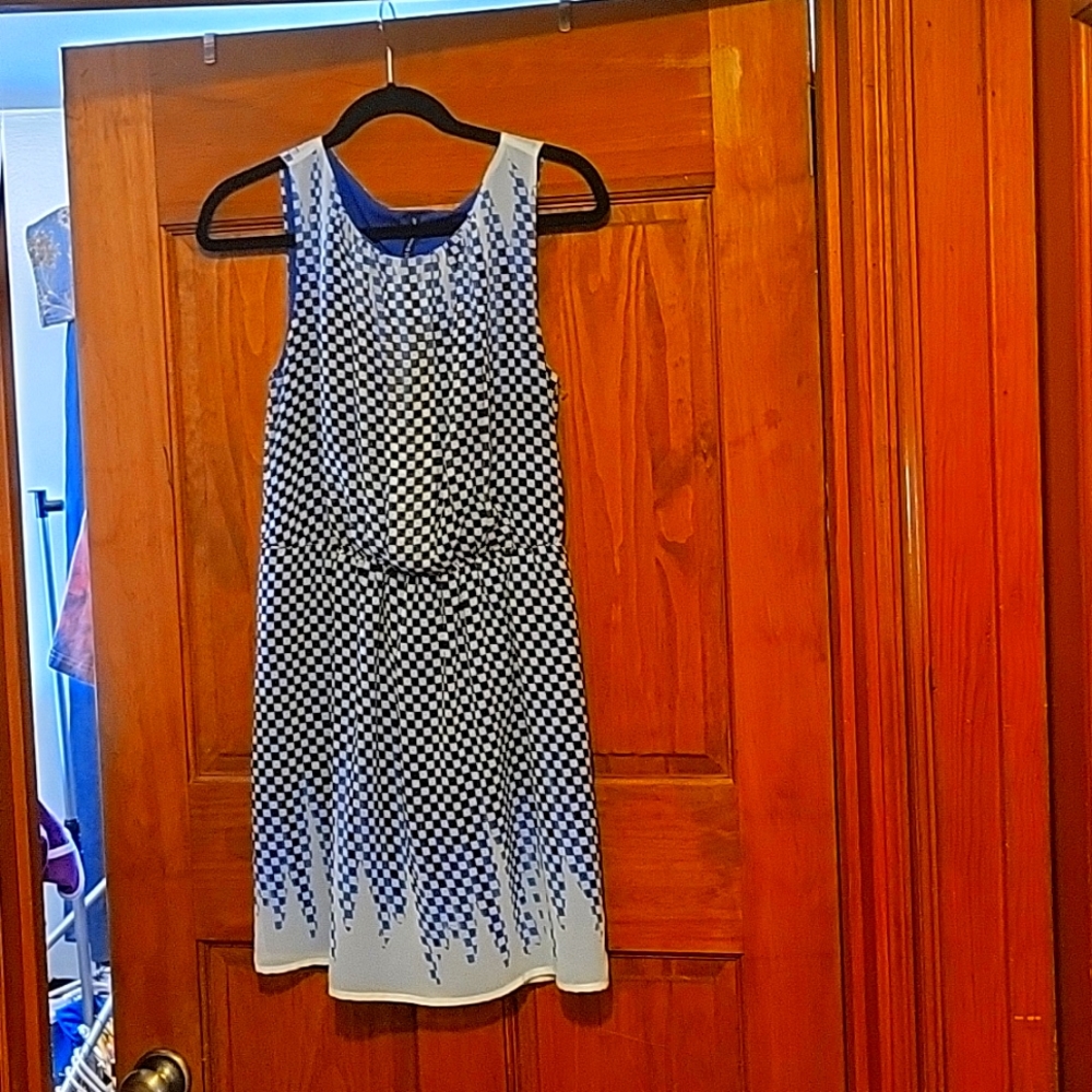 Blue black checked above knee dress